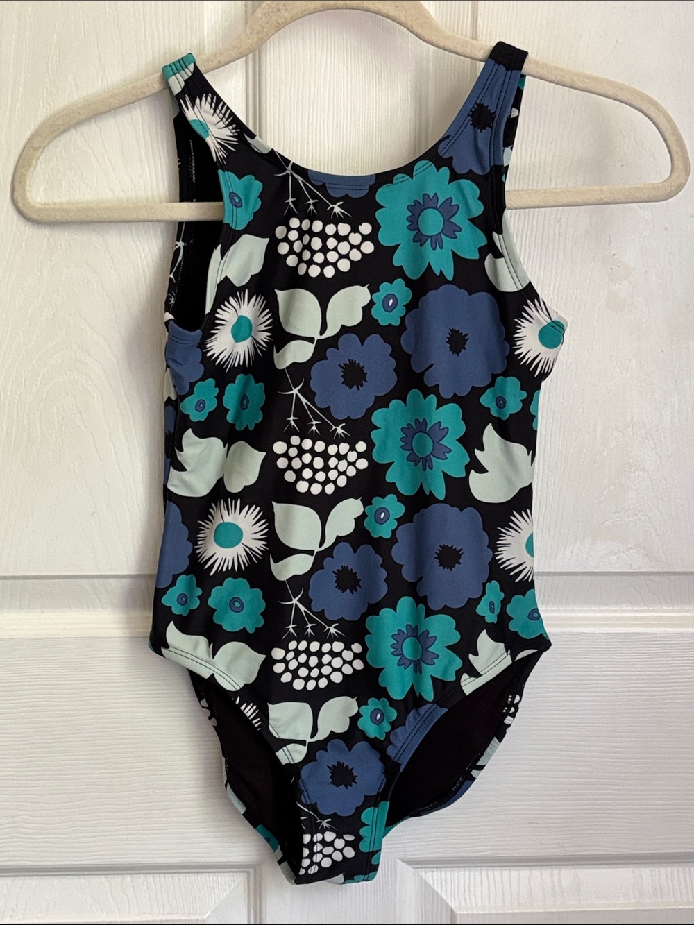 MARIMEKKO Floral One-Piece Swimsuit Black Teal & Navy Size Large bathing suit